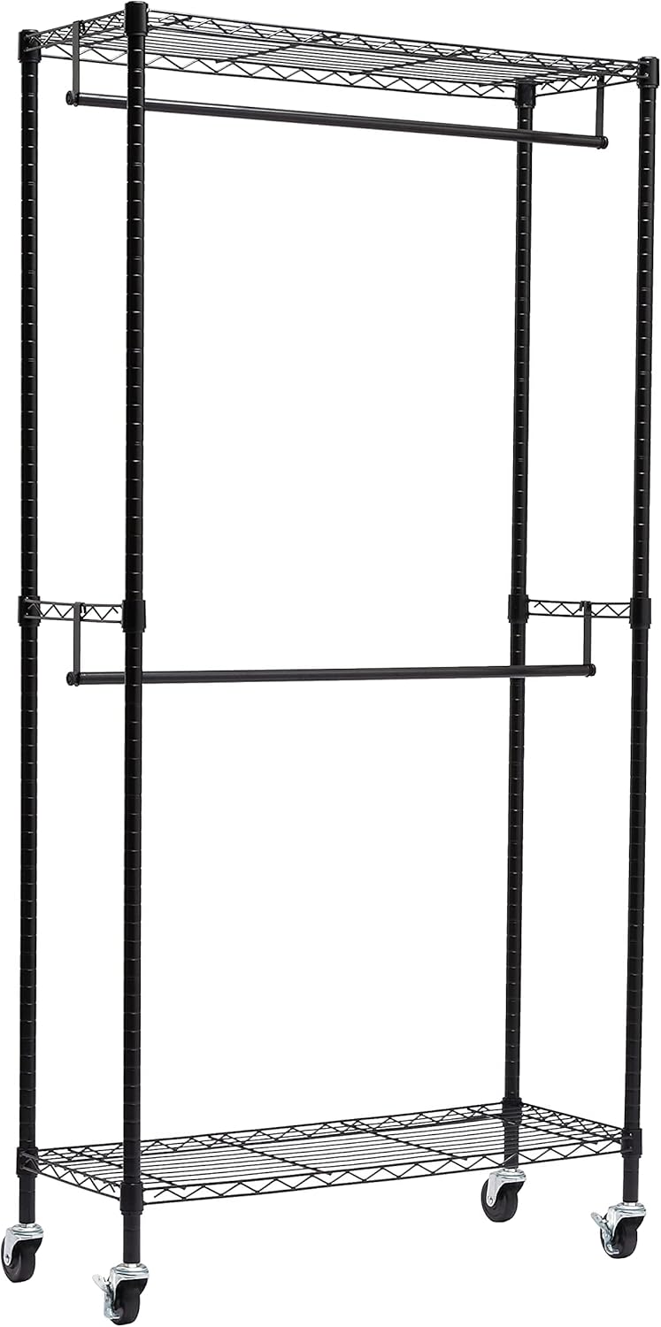 Amazon Basics Perchero de ropa de doble barra con ruedas (91,4×35,5×183 cm) organizadores de dormitorio