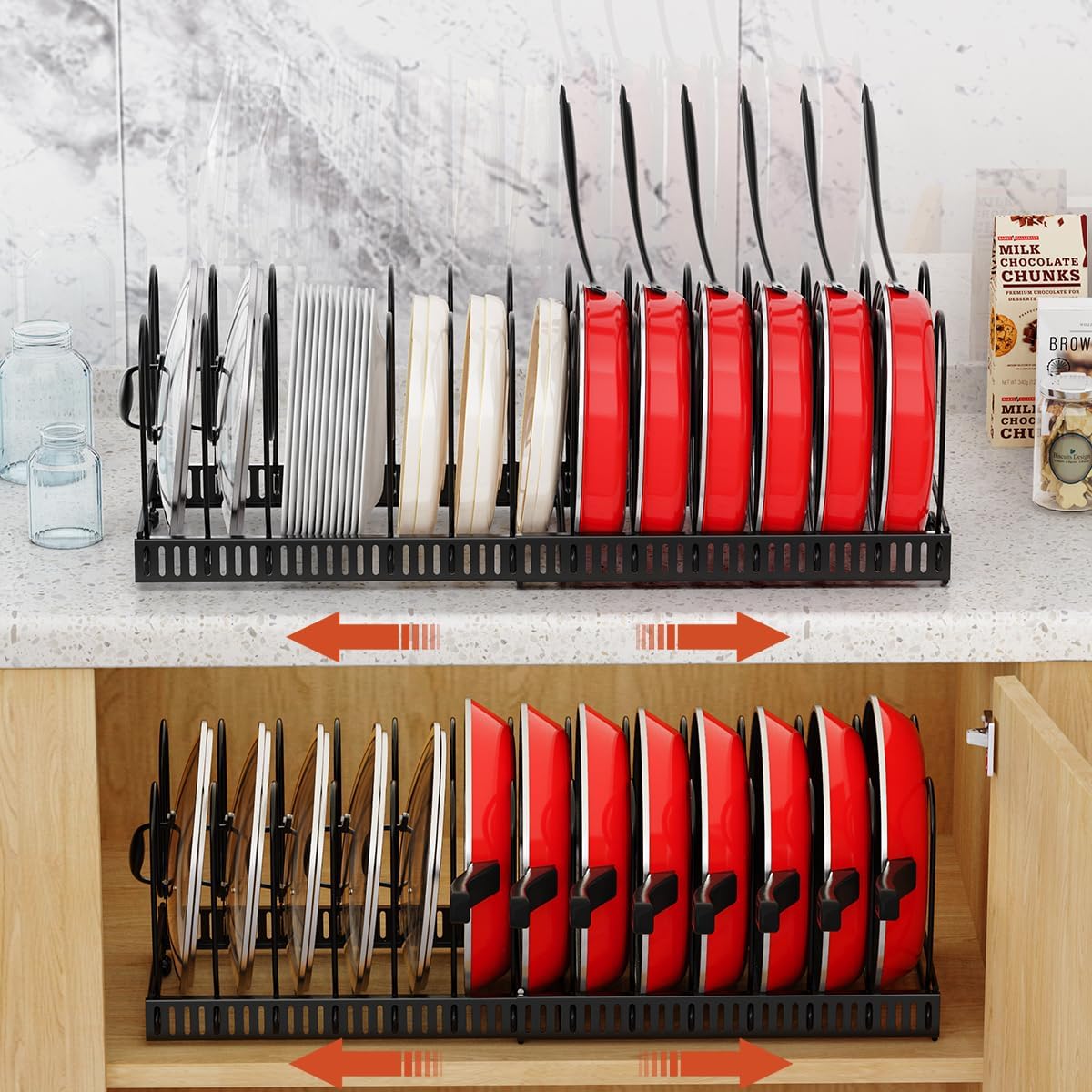 Housolution Organizador de ollas y sartenes extensible (con divisores) organizador de cocina