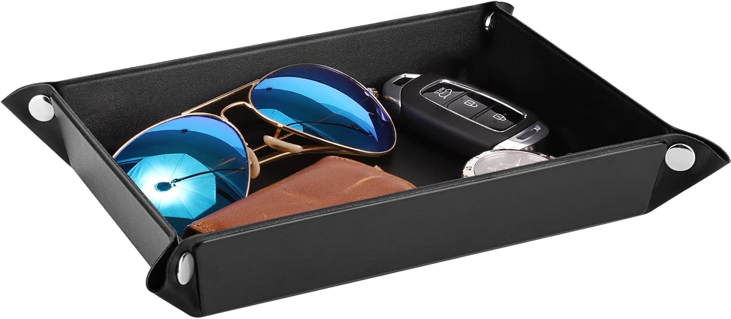 Luxspire Bandeja plegable de cuero PU vaciabolsillos