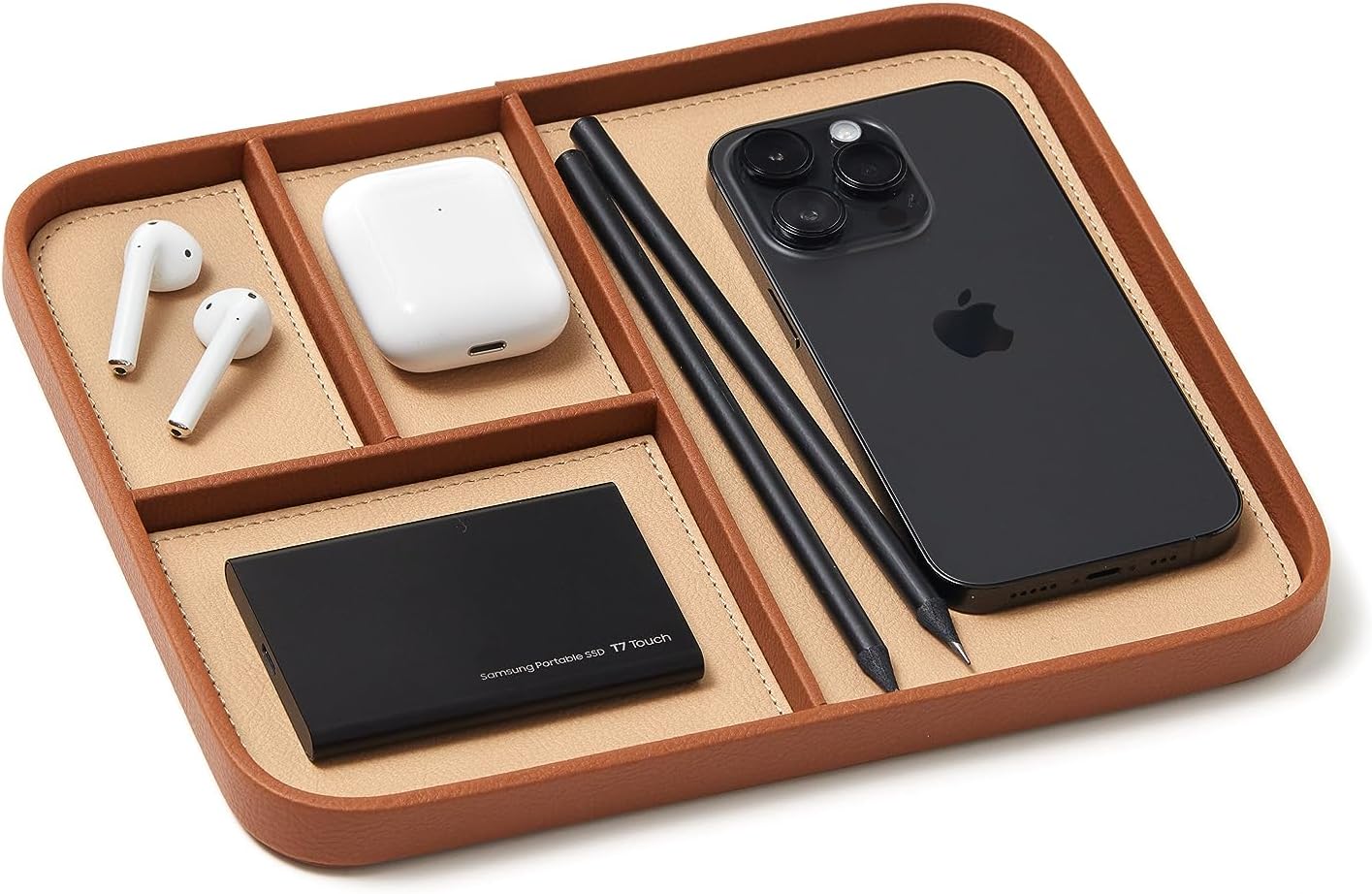 Nordik By Design Valet Tray de cuero vegano para mesita de noche organizadores de dormitorio
