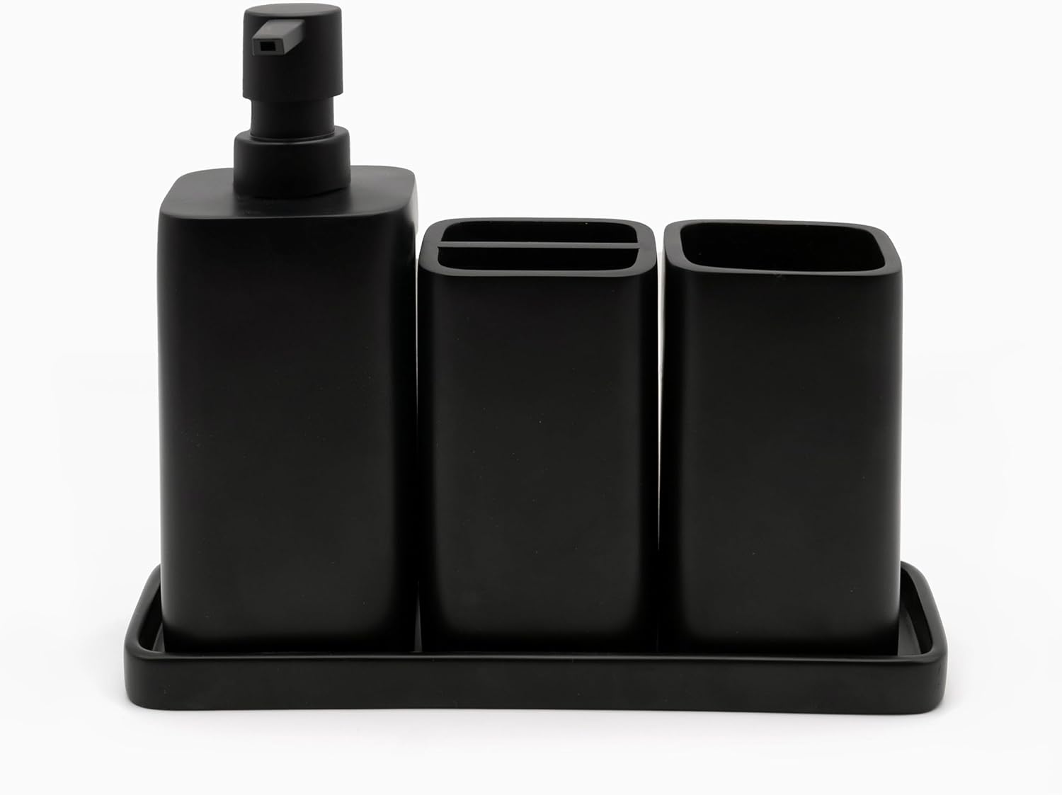 ZCCZ Juego accesorios de baño 4 piezas con dispensador, vaso, portacepillos y bandeja (negro mármol) organizador de baño
