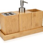 Navaris dispensador de jabon con almacenaje de madera set organizador de baño