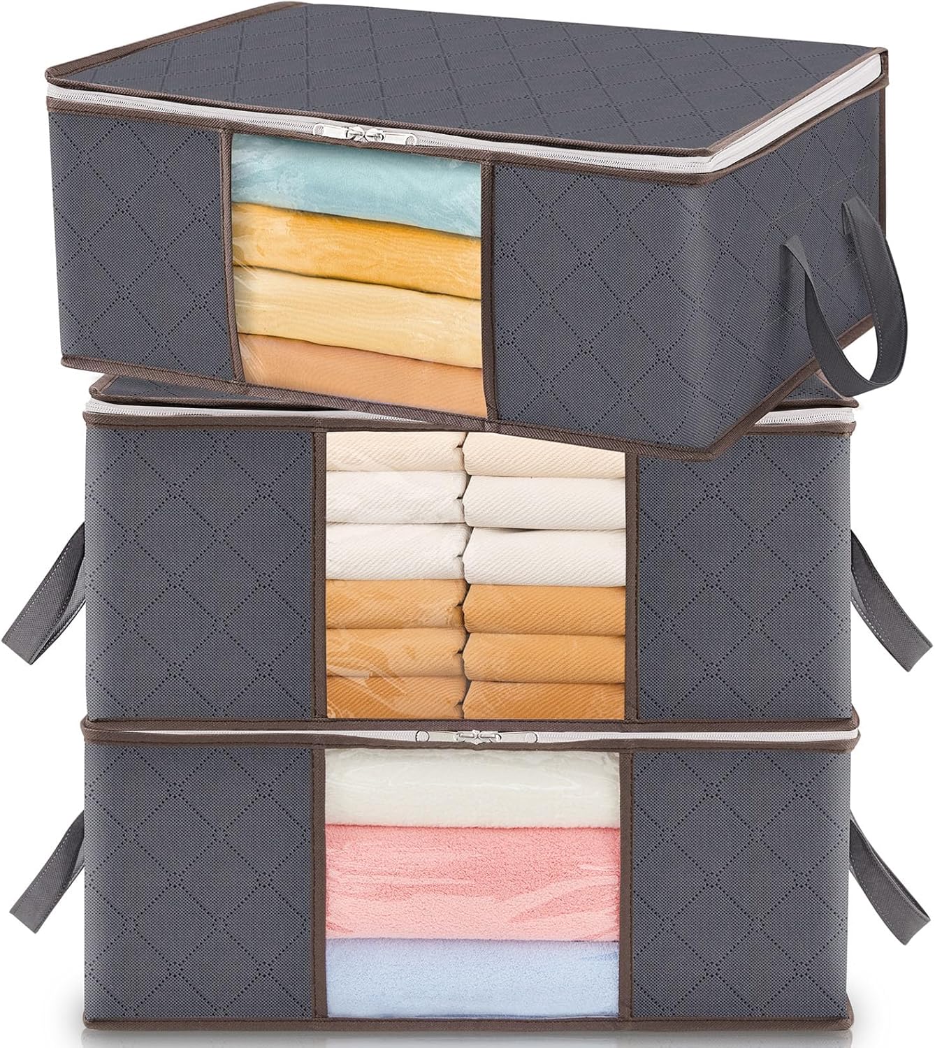 Lifewit Cajas de almacenaje con tapa (juego de 3, con ventana) organizadores de dormitorio
