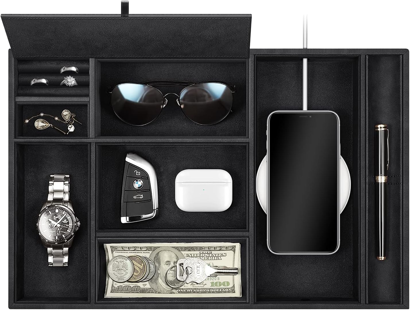 SITHON Organizador Valet Tray 8 compartimentos para mesita de noche organizadores de dormitorio