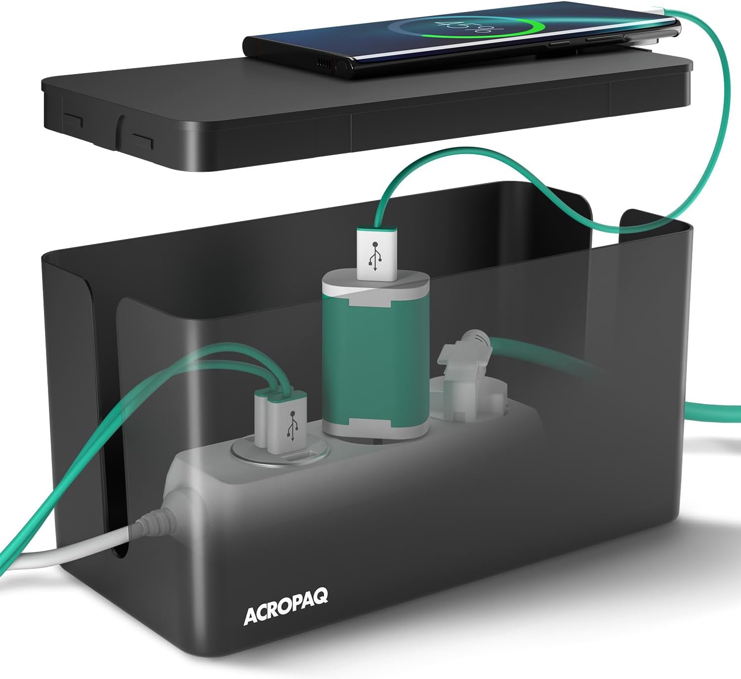 ACROPAQ caja organizadora de cables con tapa blanca organizadores de escritorio